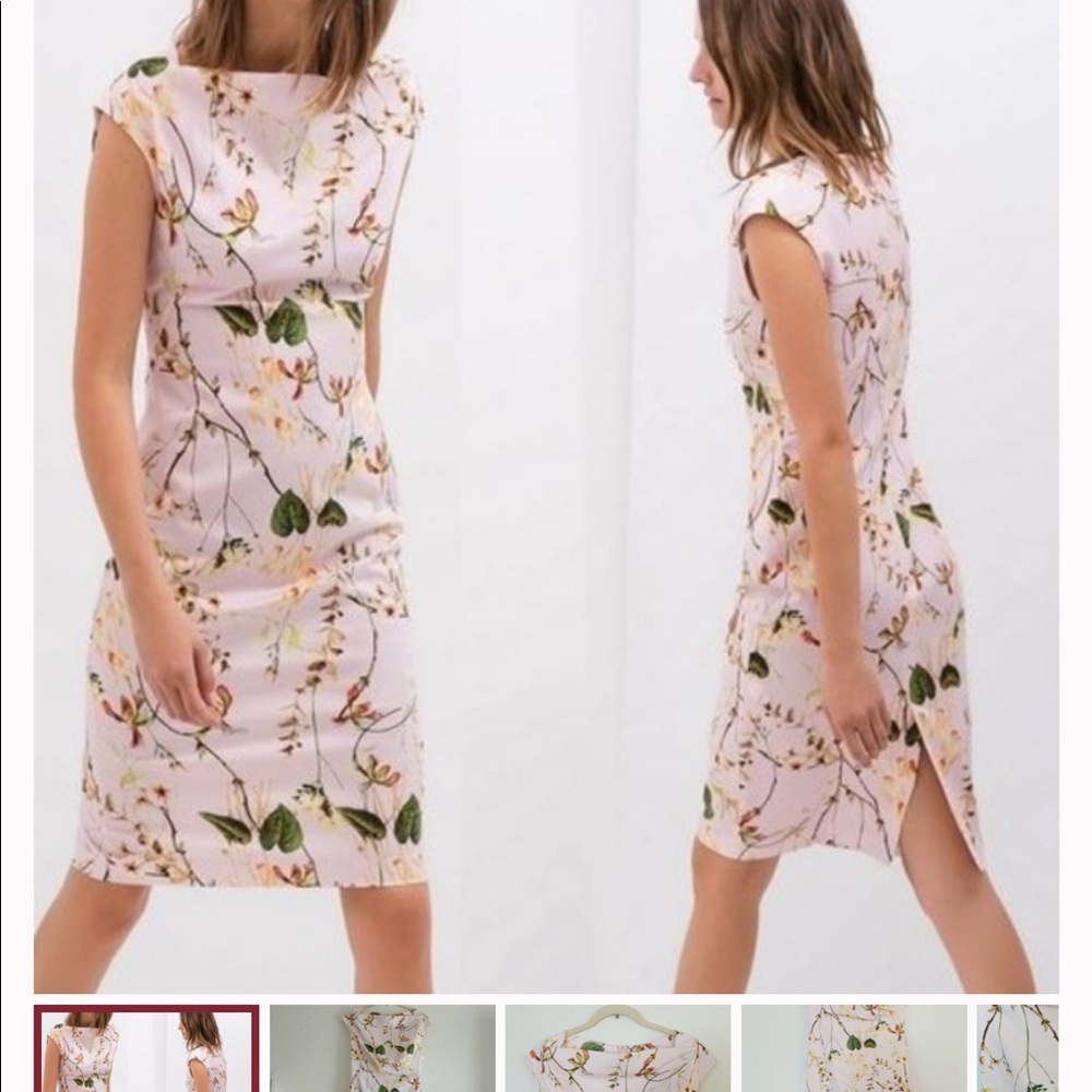 Zara Pink pastel boat neck midi sheath